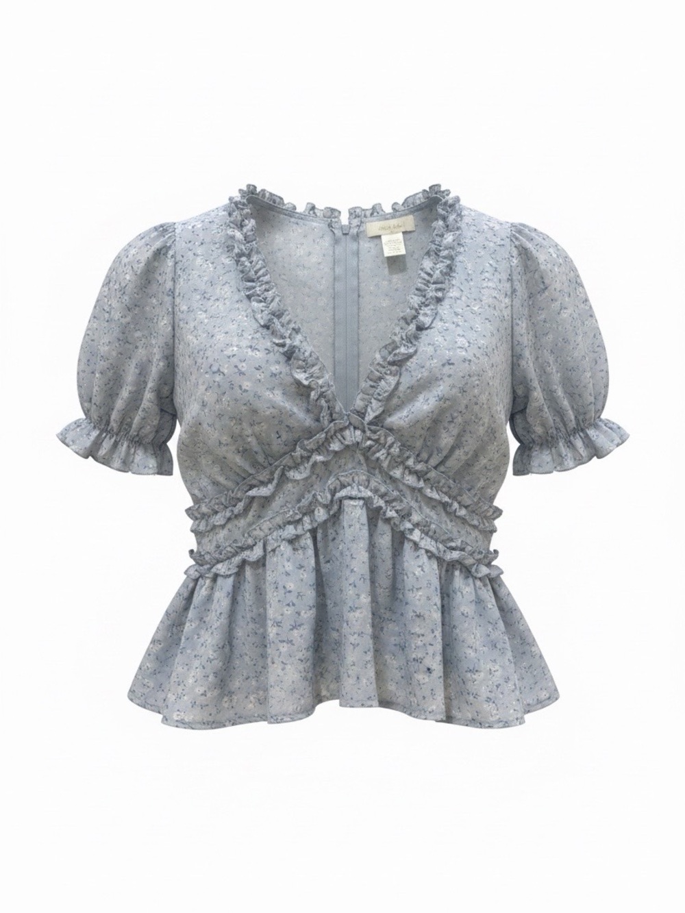 Altar'd State Light Blue Floral Ruffle Peplum Blouse